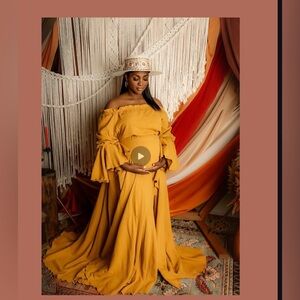 Mustard Maternity Two-Piece Set – Flowy Skirt & Cropped Top